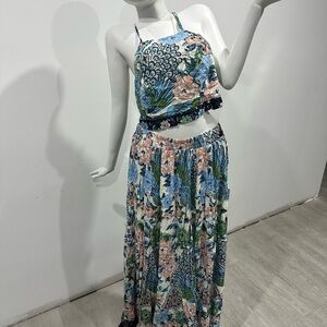 Fashion Nova Floral Halter Maxi Skirt in Blue and Pink